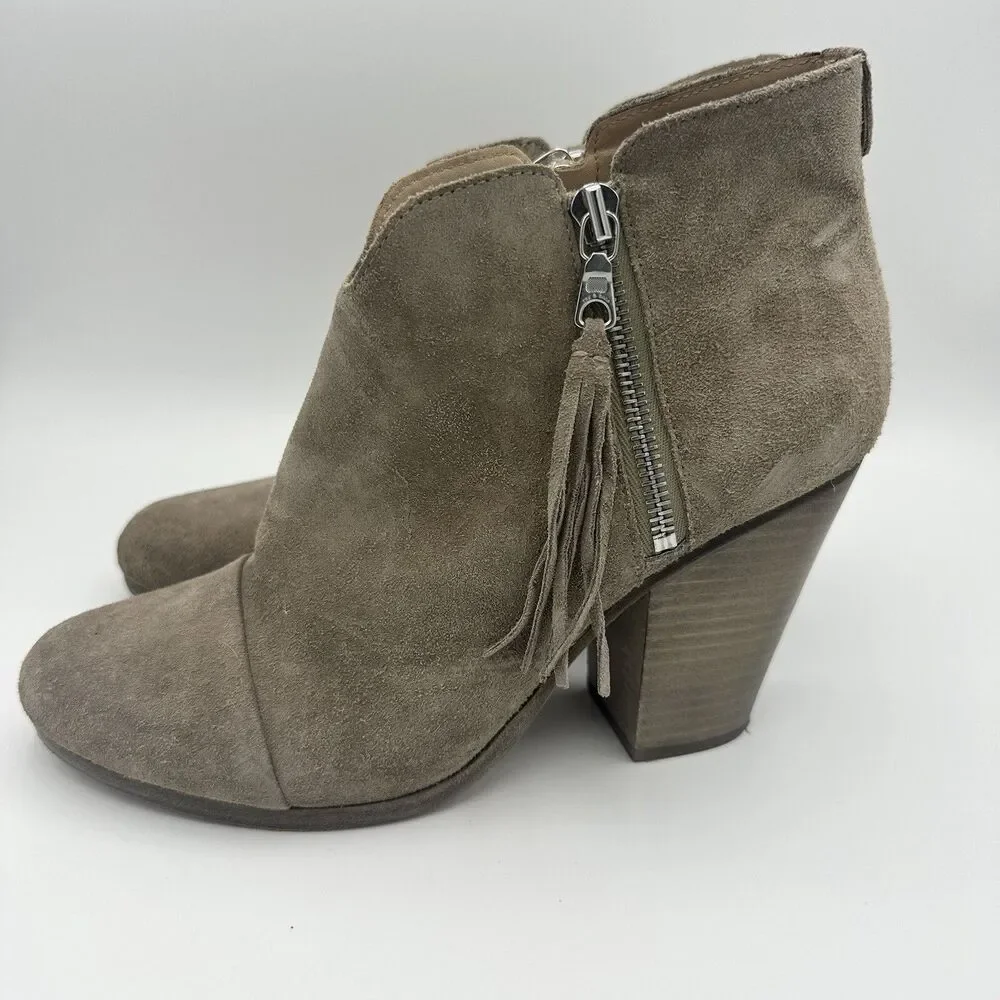 Rag & Bone Margot Ankle Booties Women 8.5 Taupe Suede Block Heel Quiet Luxury